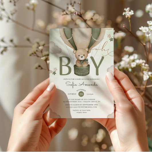 Oh Boy Waterverf Teddy Bear Green Baby shower Kaart