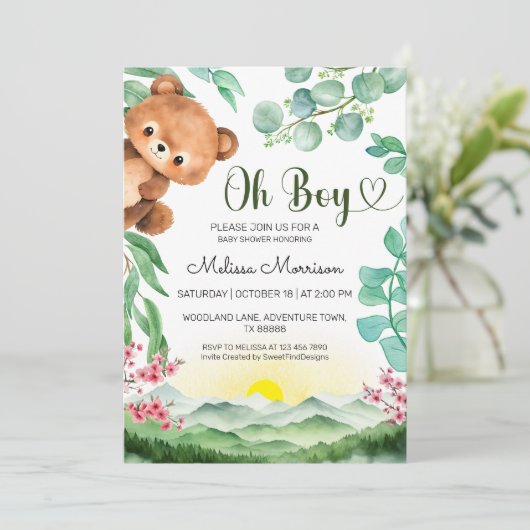 Oh Boy Waterverf Woodland Baby shower Kaart (Staand voorkant)