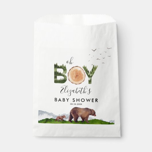 Oh Boy Waterverf Woodland Beer Baby shower Bedankzakje (Voorkant)