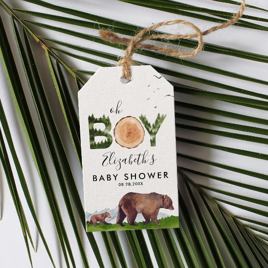Oh Boy Waterverf Woodland Beer Baby shower Cadeaulabel