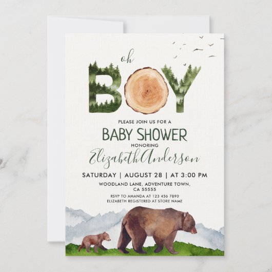 Oh Boy Waterverf Woodland Beer Baby shower Kaart (Voorkant)