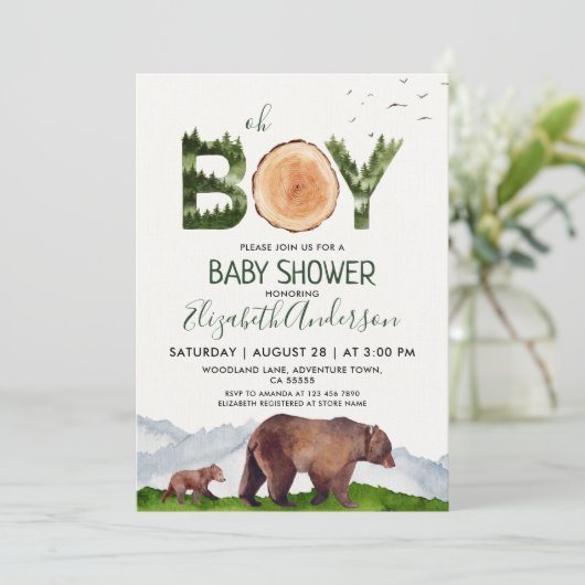 Oh Boy Waterverf Woodland Beer Baby shower Kaart (Staand voorkant)