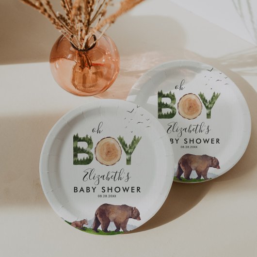 Oh Boy Waterverf Woodland Beer Baby shower Papieren Bordje