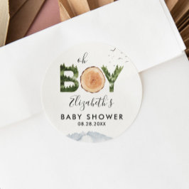 Oh Boy Waterverf Woodland Beer Baby shower Ronde Sticker