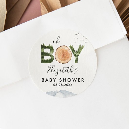 Oh Boy Waterverf Woodland Beer Baby shower Ronde Sticker