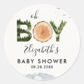 Oh Boy Waterverf Woodland Beer Baby shower Ronde Sticker (Voorkant)