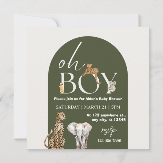 Oh Boy Wild One Animals Boy Baby shower Kaart (Voorkant)