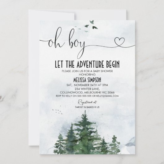Oh Boy Wilderness Heart Calligraphy Baby shower Kaart (Voorkant)