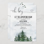 Oh Boy Wilderness Heart Calligraphy Baby shower Kaart (Voorkant / Achterkant)