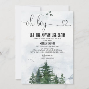 Oh Boy Wilderness Heart Calligraphy Baby shower Kaart