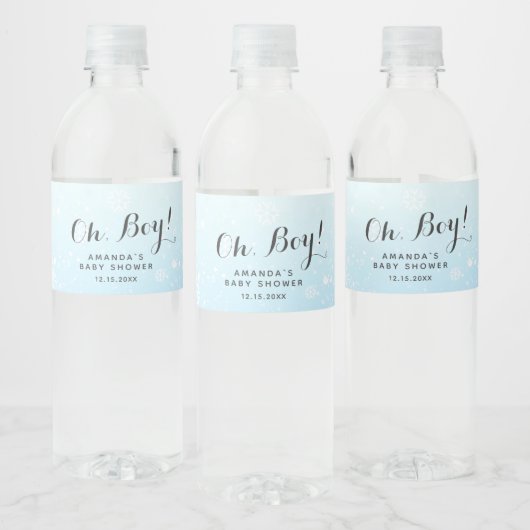 Oh Boy Winter Baby shower | Snowflakes Blue Waterfles Etiket (Flessen)