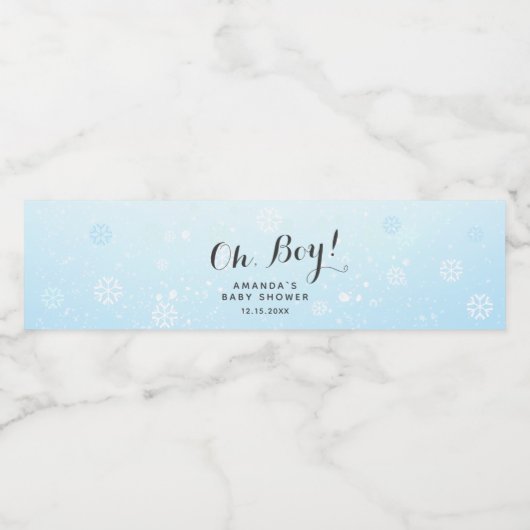 Oh Boy Winter Baby shower | Snowflakes Blue Waterfles Etiket (Enkel label)