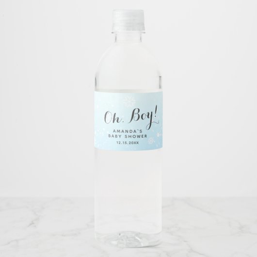 Oh Boy Winter Baby shower | Snowflakes Blue Waterfles Etiket (Voorkant)
