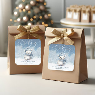 Oh Boy Winter   Baby shower van Woodland Vierkante Sticker