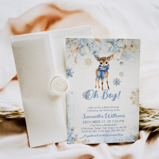 Oh Boy Winter Blauw Bloemen & Herten Baby shower Kaart