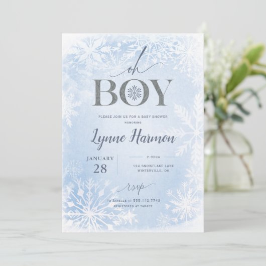 Oh Boy Winter Boy Baby shower Uitnodiging Blue (Staand voorkant)