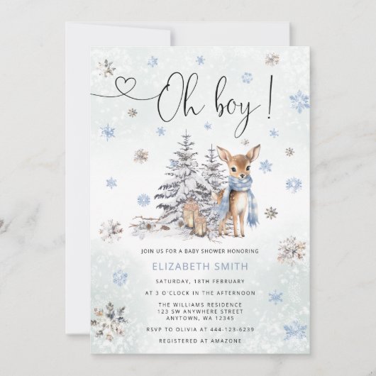 Oh Boy Winter Herten Baby shower Kaart (Voorkant)