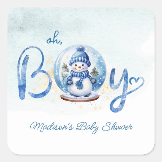 Oh Boy Winter Thema Baby shower Vierkante Sticker (Voorkant)