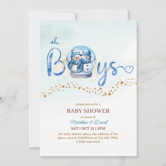 Oh Boy Winter Thema Twin Baby shower Kaart (Voorkant)