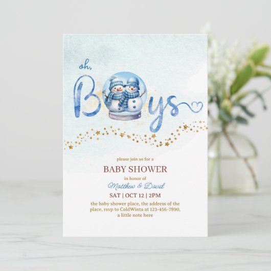 Oh Boy Winter Thema Twin Baby shower Kaart (Staand voorkant)