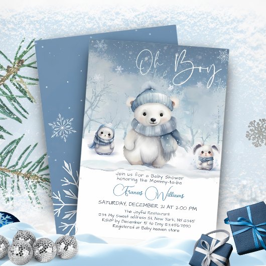 Oh Boy Winter | Woodland Baby shower bewerkbaar Kaart