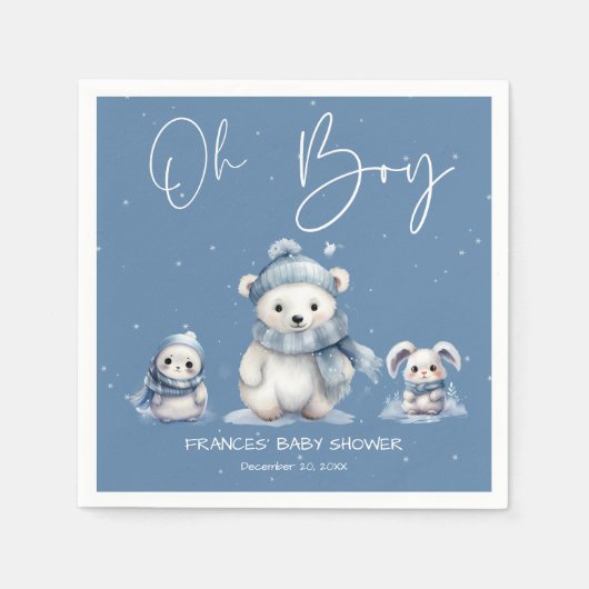 Oh Boy Winter | Woodland Baby shower bewerkbaar Servet (Voorkant)