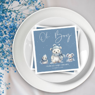 Oh Boy Winter   Woodland Baby shower bewerkbaar Servet