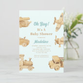 Oh Boy Wooden Toys Baby shower Uitnodiging (Staand voorkant)