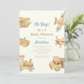 Oh Boy Wooden Toys Baby shower Uitnodiging (Staand voorkant)