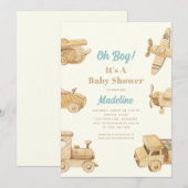 Oh Boy Wooden Toys Baby shower Uitnodiging (Voorkant / Achterkant)