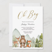 Oh Boy Woodland Animal Baby shower Invitation Kaart (Voorkant)