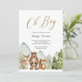 Oh Boy Woodland Animal Baby shower Invitation Kaart (Staand voorkant)