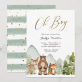 Oh Boy Woodland Animal Baby shower Invitation Kaart (Voorkant / Achterkant)