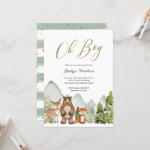 Oh Boy Woodland Animal Baby shower Invitation Kaart