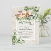 Oh Boy Woodland Animals Baby Shower Invitation Kaart (Staand voorkant)