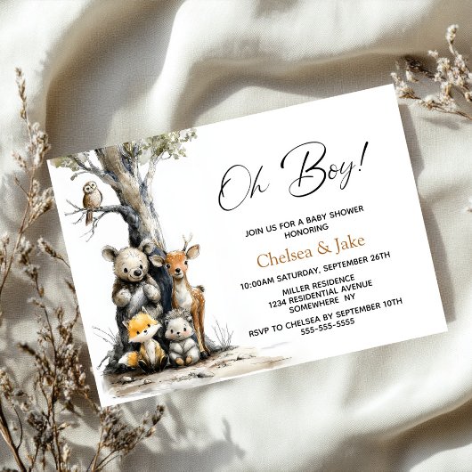 Oh Boy Woodland Animals Baby Shower Invitation Kaart