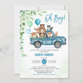 Oh boy! Woodland Animals Blue Truck Baby shower Kaart