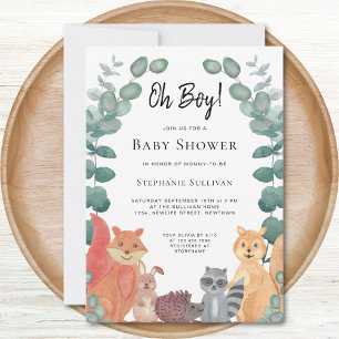 Oh Boy Woodland Animals Eucalyptus Baby shower Kaart