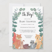 Oh Boy Woodland Animals Eucalyptus Baby shower Kaart (Voorkant)