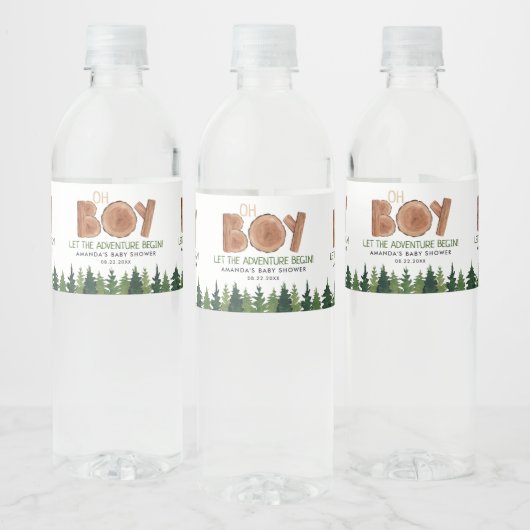 Oh Boy Woodland Baby shower Waterfles Etiket (Flessen)
