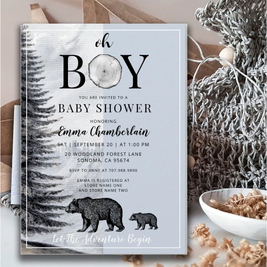 Oh Boy Woodland Beren Boy Baby shower Kaart