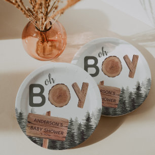 Oh Boy - Woodland Rustic Baby shower Papieren Bordje