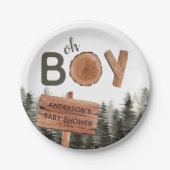 Oh Boy - Woodland Rustic Baby shower Papieren Bordje (Voorkant)