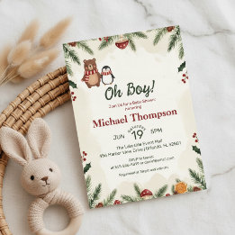 Oh Boy Woodland Winter Baby Shower Invitation Kaart