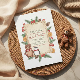 Oh Boy Woodland Winter Baby Shower Uitnodiging