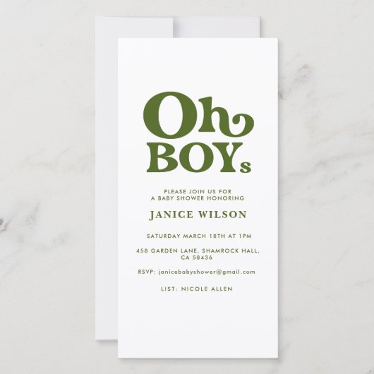 Oh Boys Baby Shower Uitnodiging (Voorkant)