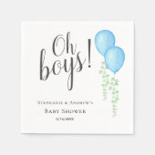 Oh Boys Blue Balloon Twin Boys Baby shower Servet (Voorkant)
