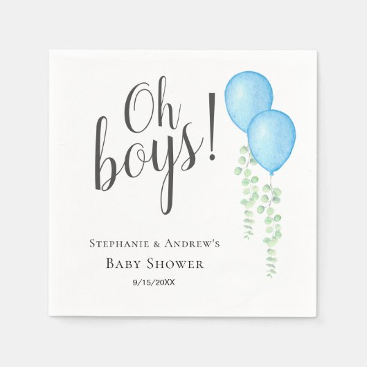 Oh Boys Blue Balloon Twin Boys Baby shower Servet (Voorkant)