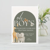 Oh Boy's Safari Animals Baby shower Invitation Kaart (Staand voorkant)