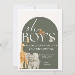 Oh Boy's Safari Animals Baby shower Invitation Kaart